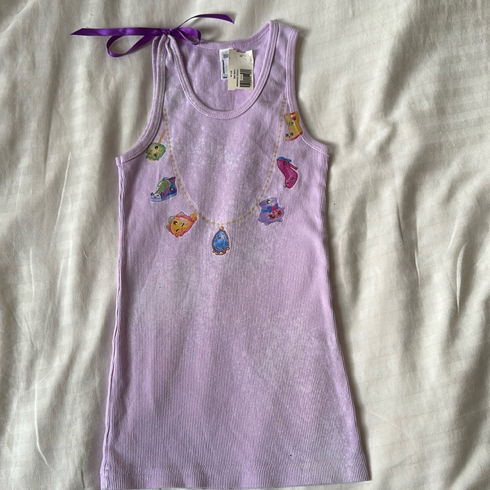 Girls Lilac Tank Top with Shopkin Character Charms Size 10